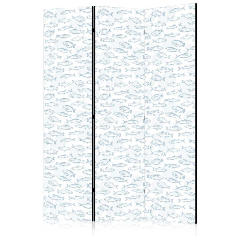Paravent, Raumteiler freistehend, Trennwand - Blue Outlines of Various Species of Fish