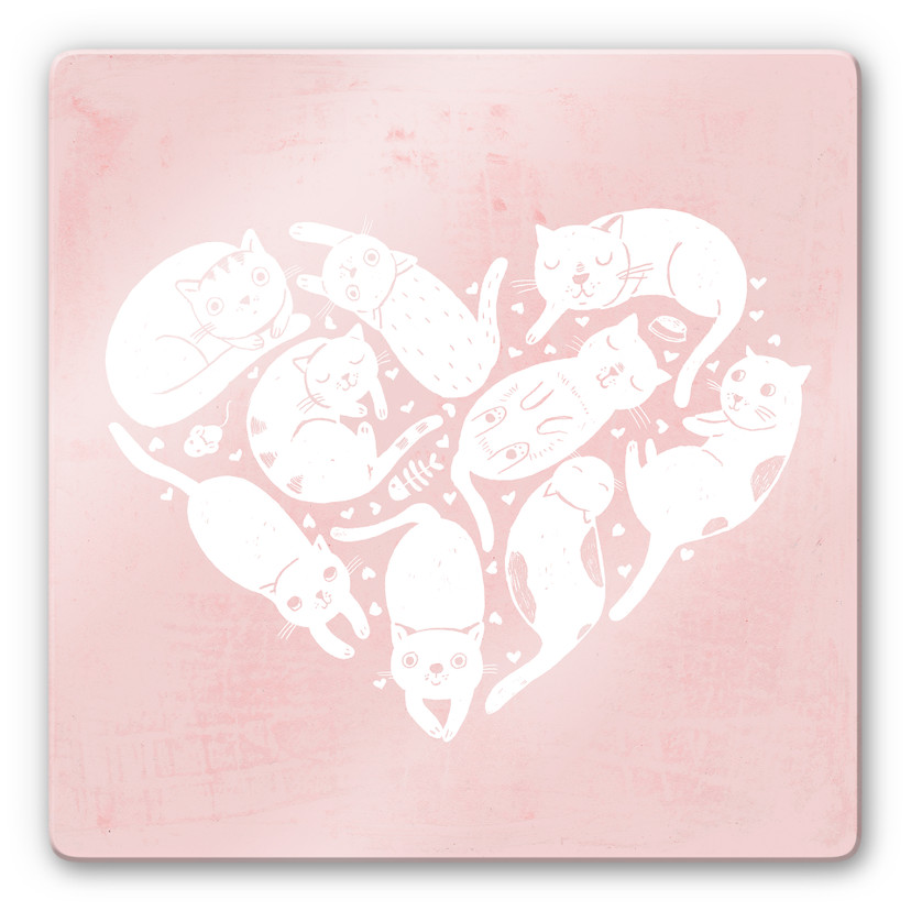 Glasschilderij Loske - Cat Heart