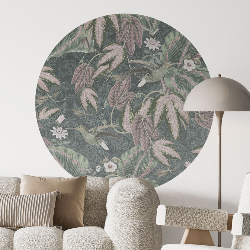 Jungle Wallsticker kolibri i tropisk skov - Bloomery Decor - Round
