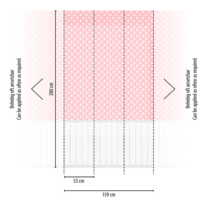 Papier peint points rose blanc avec panneau de bois - Papier peint intissé ludique & évolutif