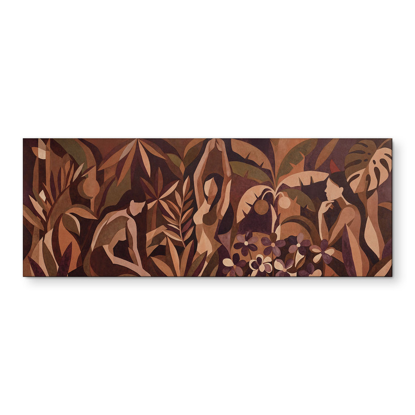 Tableau Amber Veil - Femmes dans la forêt de feuillage - Sir Edward x Grigory Gladarev - Alu-Dibond Panorama
