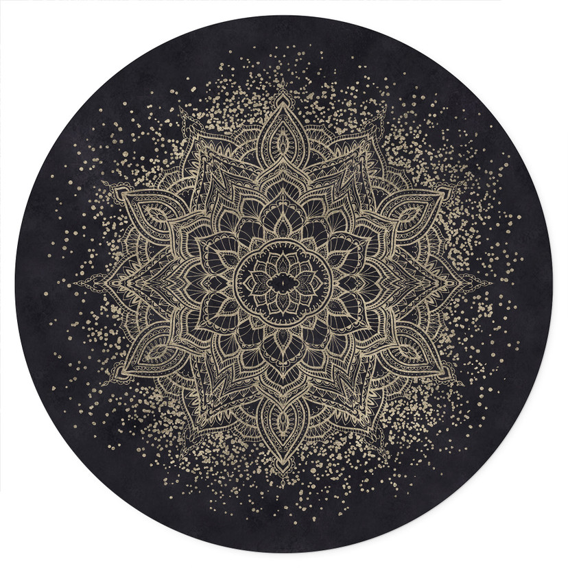Elegancka naklejka na ścianę mandala w kolorze czarnym i złotym - Bloomery Decor - Round