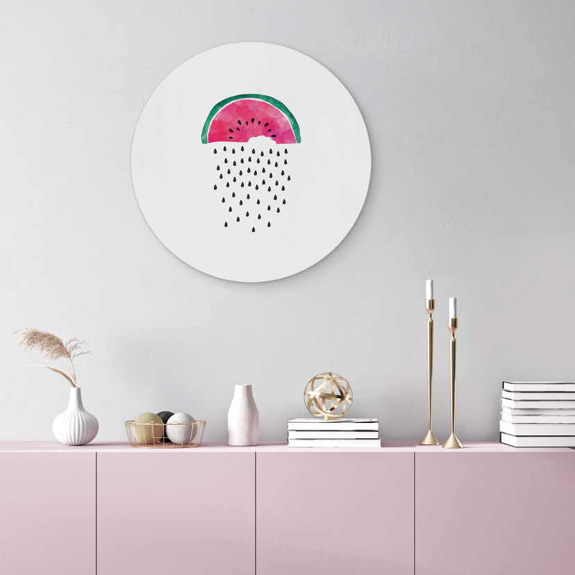 Tableau sur alu-Dibond rond Orara Studio - Pastèque et pluie