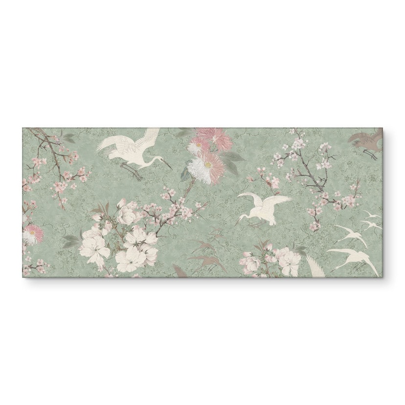 Revêtement pour cuisine grues en fleurs de cerisier vert - Bloomery Decor