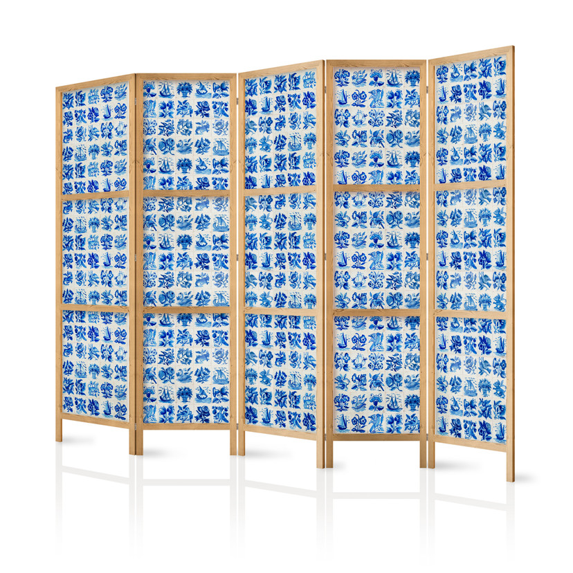 Japanischer Paravent, Raumteiler freistehend, Trennwand - Ceramic Tiles: Traditional Portuguese Blue