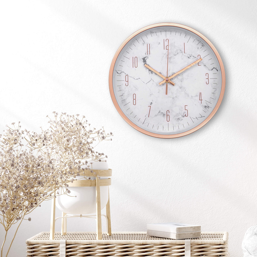 Wanduhr Kunststoff Rosé-Marmor-Optik Ø25 cm
