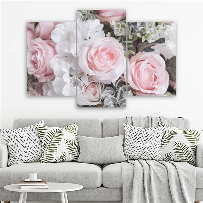 3-delt lærredsprint Pink Roses Flowers Nature