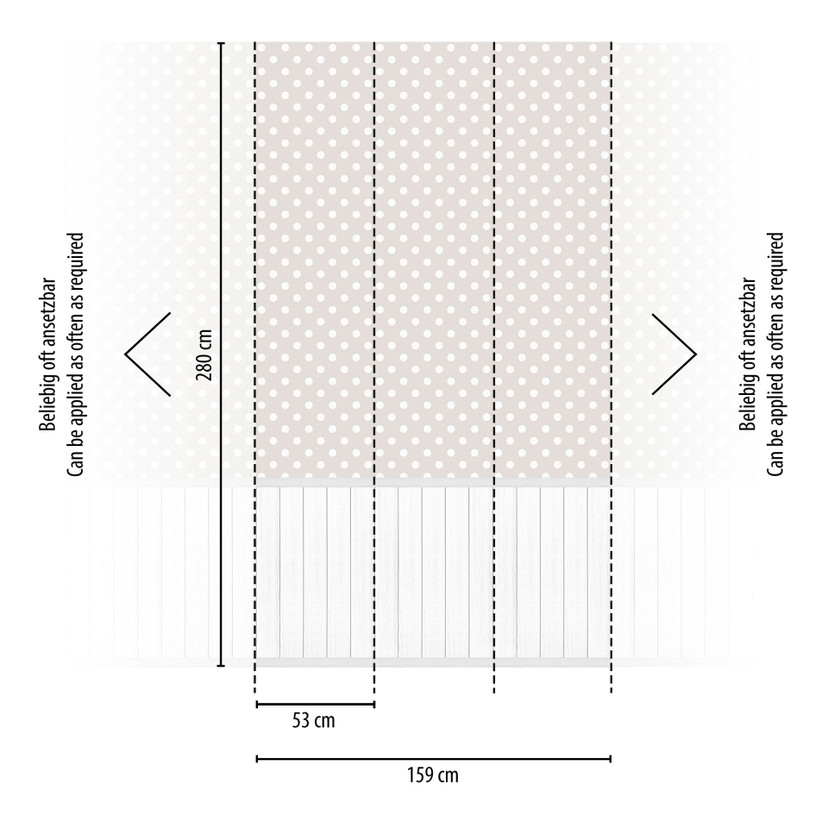 Papier peint points beige blanc avec panneau de bois - Papier peint intissé classique & extensible
