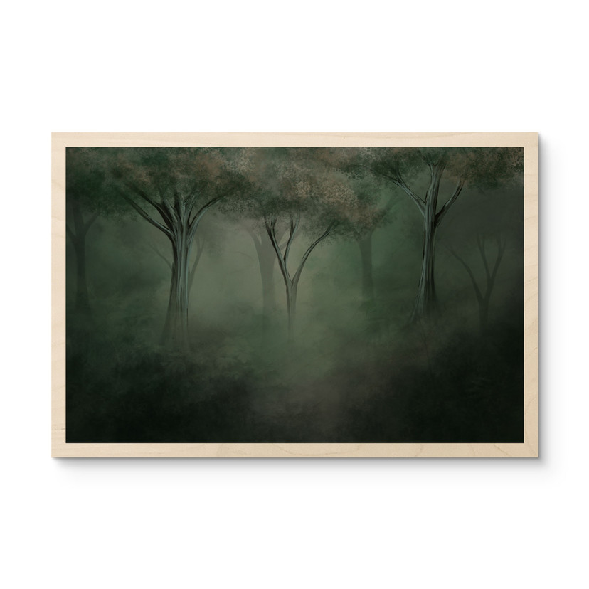 Houten Wanddecoratie bos magie in de ochtendmist groen - Ms Tiff