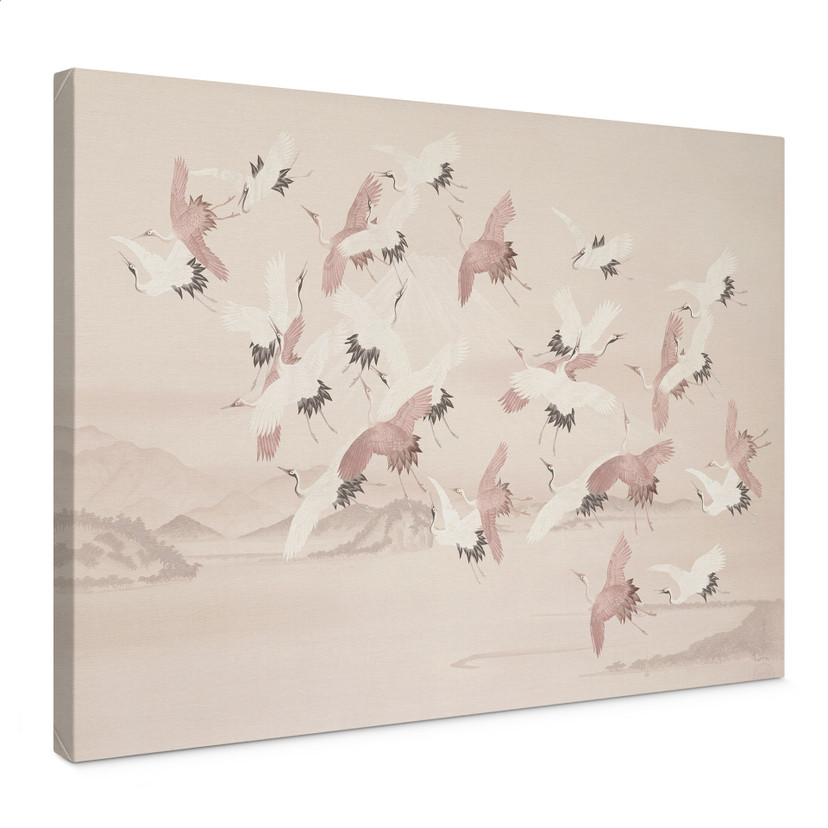 Canvas schilderij Kraanvogels over het meer - Bloomery Decor