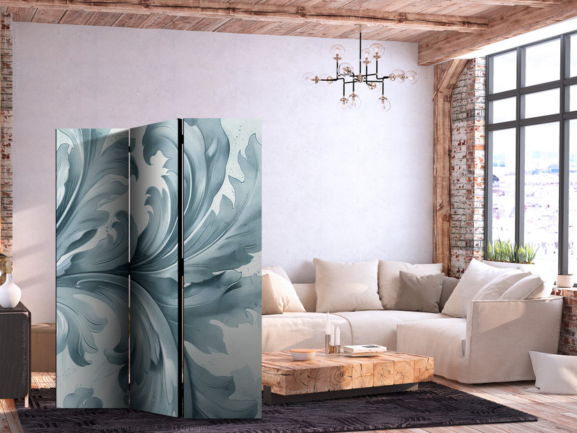 Paravent, Raumteiler freistehend, Trennwand - Stone Baroque Ornaments in Light Shades of Gray and Bl