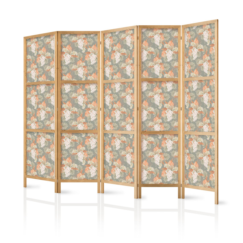 Japanischer Paravent, Raumteiler freistehend, Trennwand - Little Bouquets of Exotic Flowers