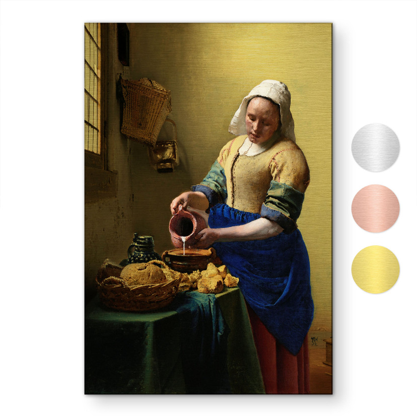 Alu-Dibond brossé avec Effet Doré, Argenté & Cuivré - La Laitière - Vermeer