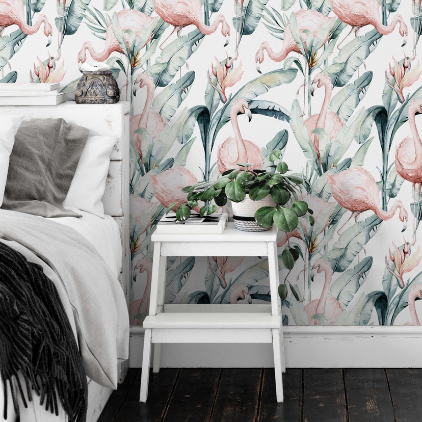 Mønstret tapet Kvilis - Tropisk flamingo