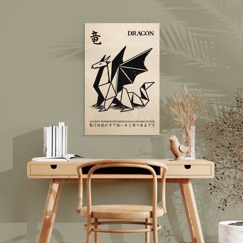 Houten Wanddecoratie Geometrische Draak Origami - Krygowski