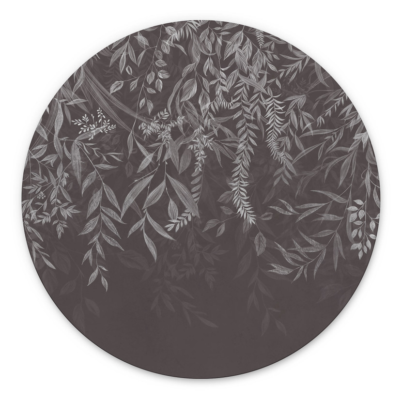 Wanddecoratie Elegante wilgentakken in donkergrijs - Ms Tiff - Alu-Dibond Rond
