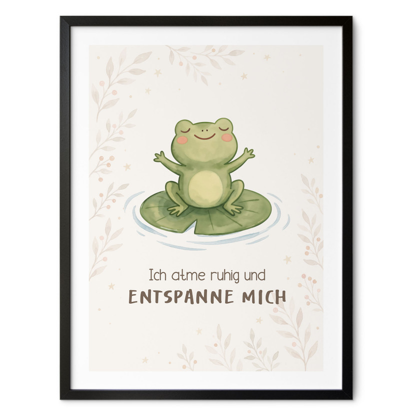 Affirmationsposter 'Ich atme ruhig' mit Frosch für Kinder