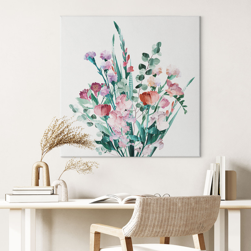 Canvas schilderij Wilde bloemen boeket in de lente - Goed Blauw - Vierkant