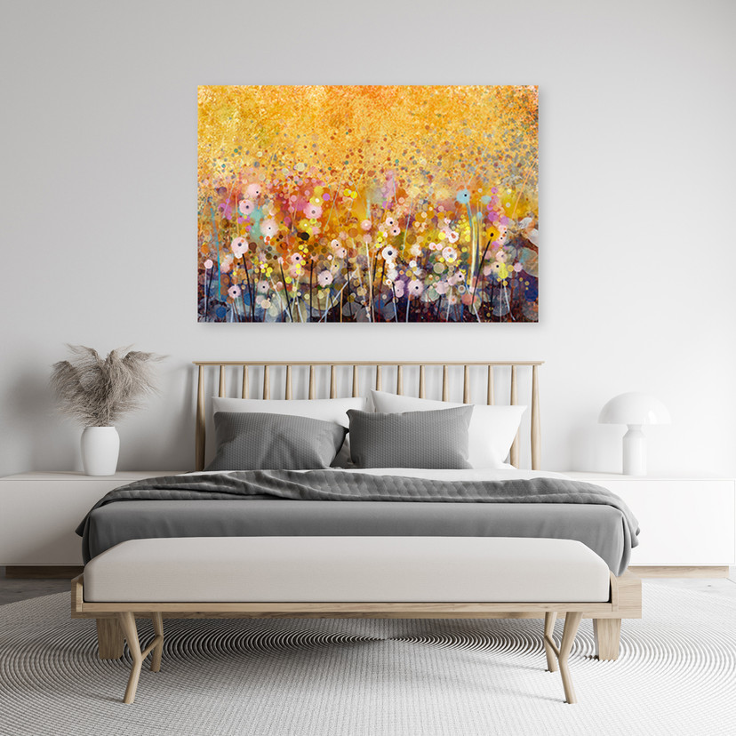 Canvasbillede, Farverige blomster eng natur