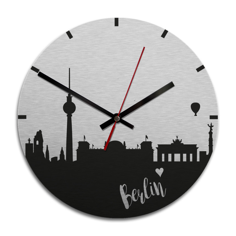 Horloge murale en Alu-Dibond - Argenté - Skyline Berlin