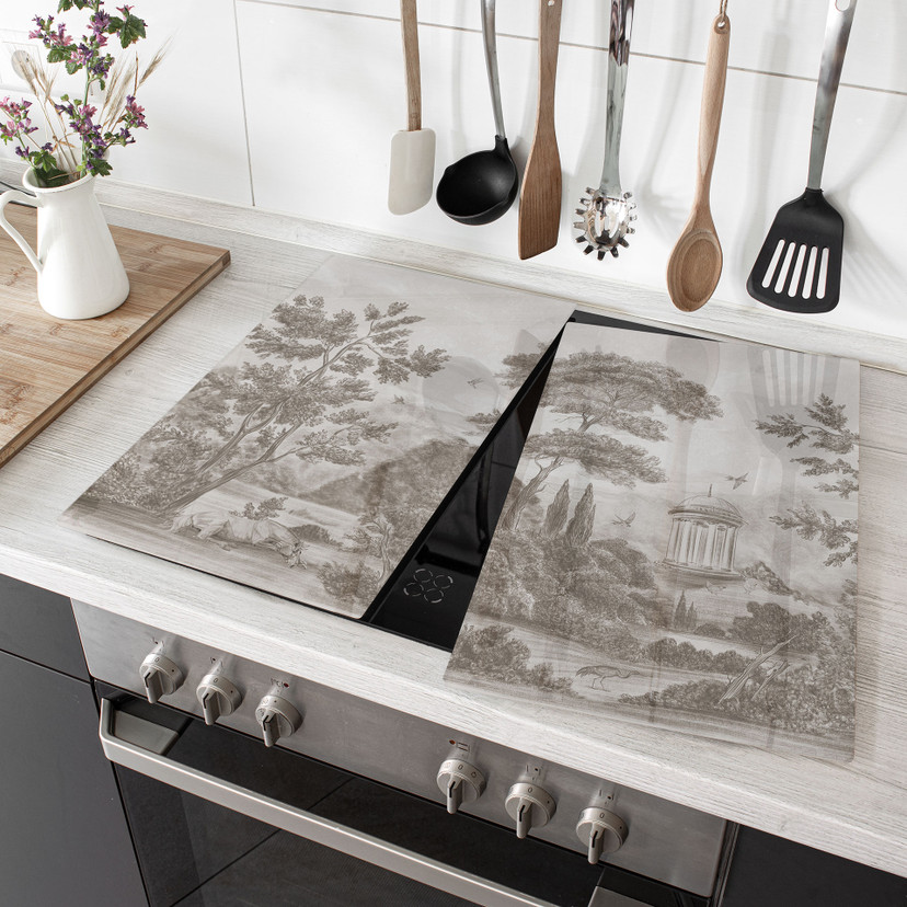 Kookplaat afdekplaat landschap met tuinlandschap in beige - Ms Tiff