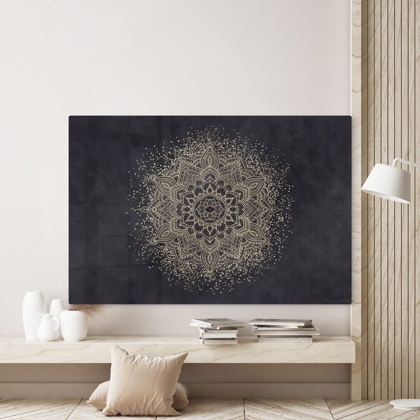 Glasschilderijen Elegante mandala in zwart en goud - Bloomery Decor