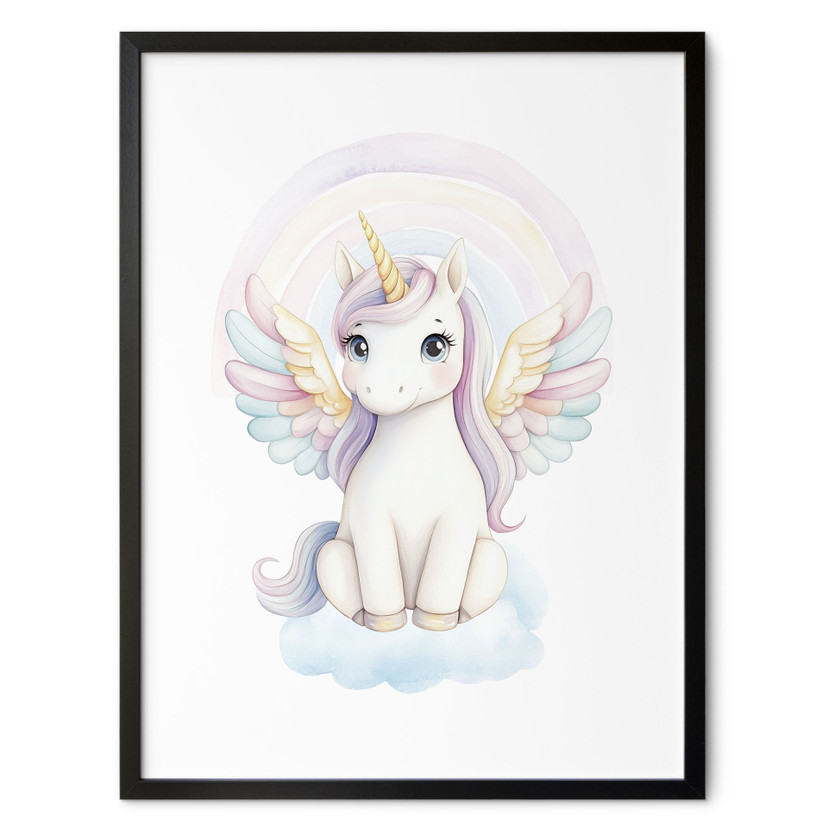 Pastelowy Plakat jednorożec z tęczą | Magiczne mityczne stworzenie dla dzieci