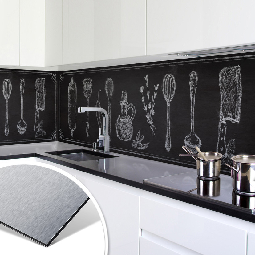 Küchenrückwand - Alu-Dibond-Silber - Rustic Kitchen