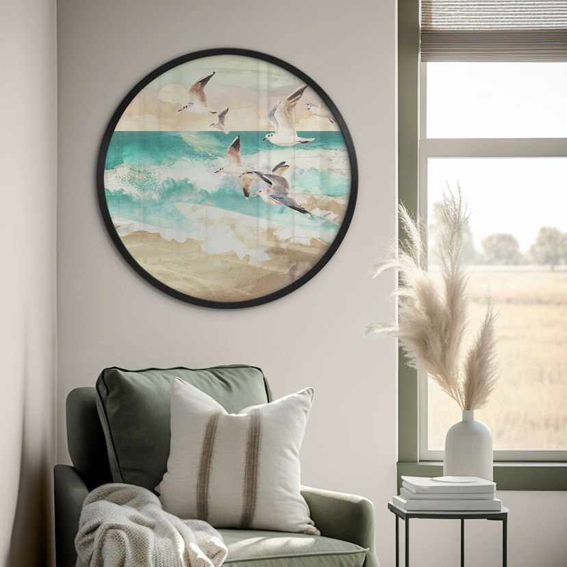 Plakat Mewy na plaży - SpaceFrog Designs - Okrągły