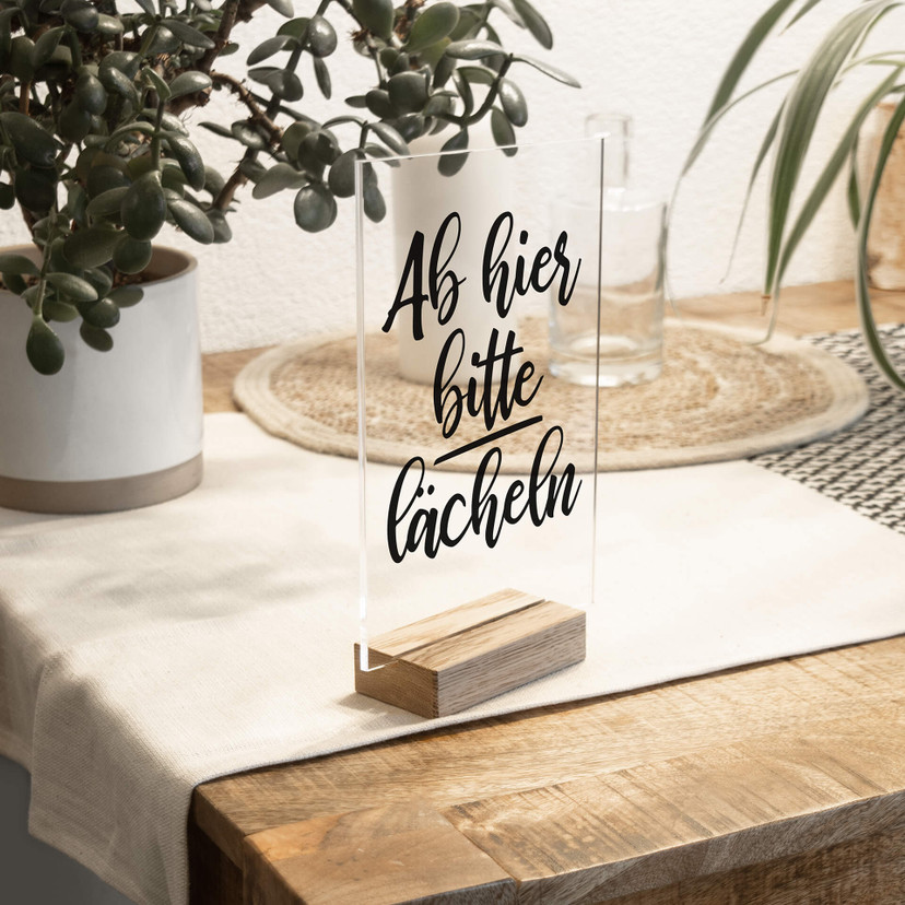 Tischaufsteller - Ab hier bitte lächeln