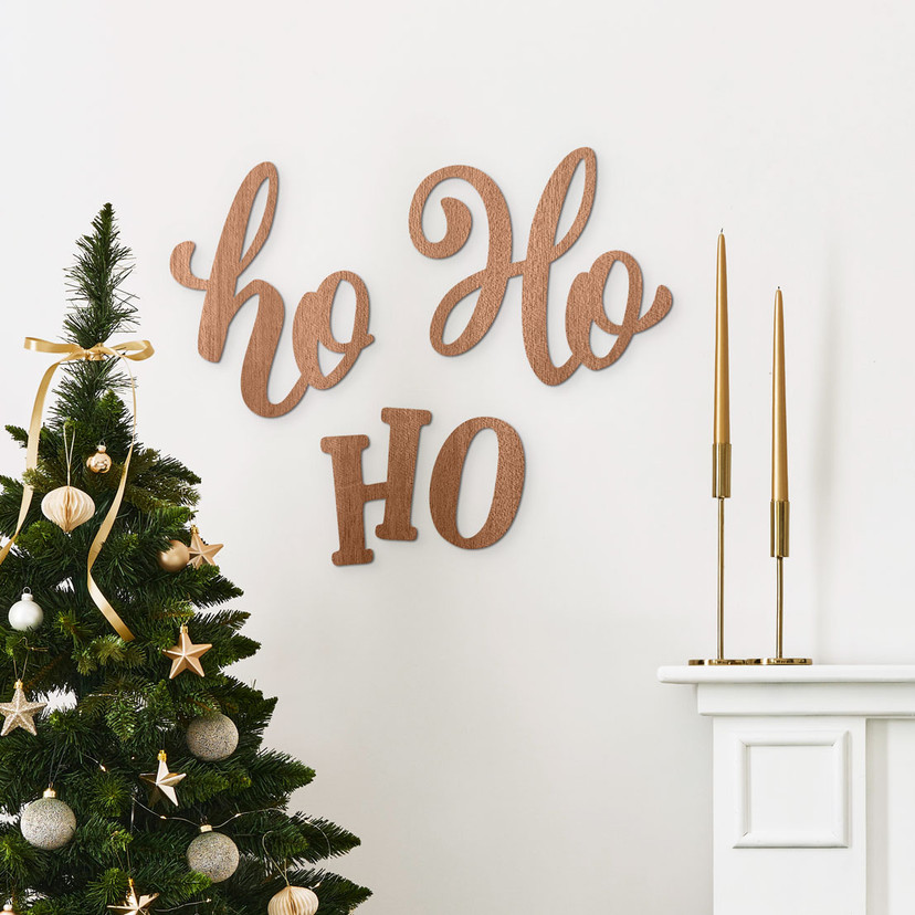 3D Holz Schriftzug Weihnachten - Ho Ho Ho - Mahagoni