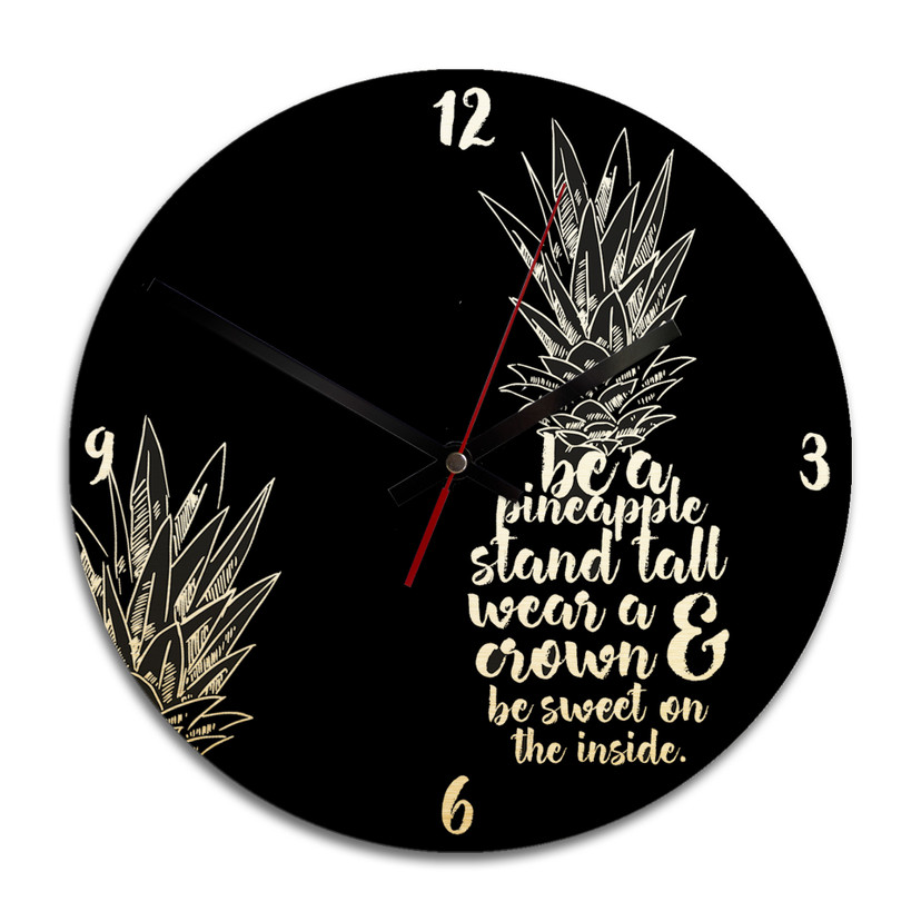 Wandklok Alu-Dibond met Goudeffect Be  a Pineapple Negatief