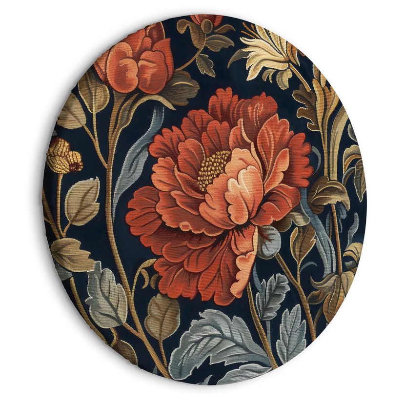 Rundes Leinwandbild Retro Blumenmuster im Kelim-Sti