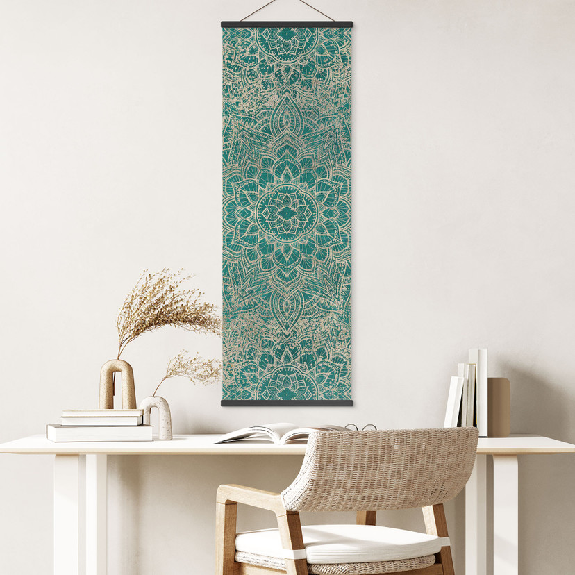 Stampe su tessuto Shabby - Mandala Boho oro-verde - Decorazione floreale - Panorama