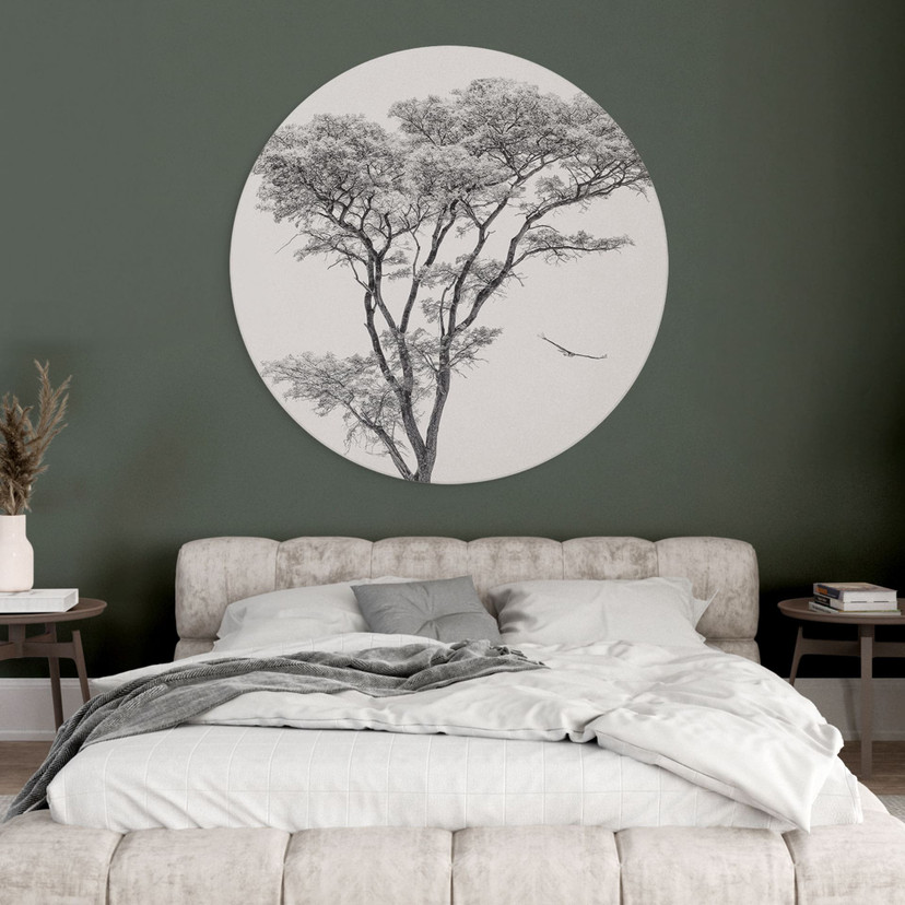Wandbild Minimalistischer Baum in ruhiger Landschaft - Flour - Alu-Dibond Rund