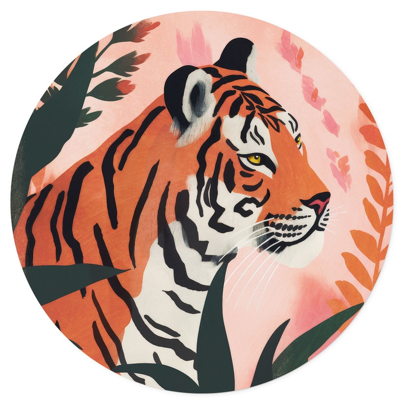 Wandtattoo Tiger im rosa Dschungel - Treechild - Rund