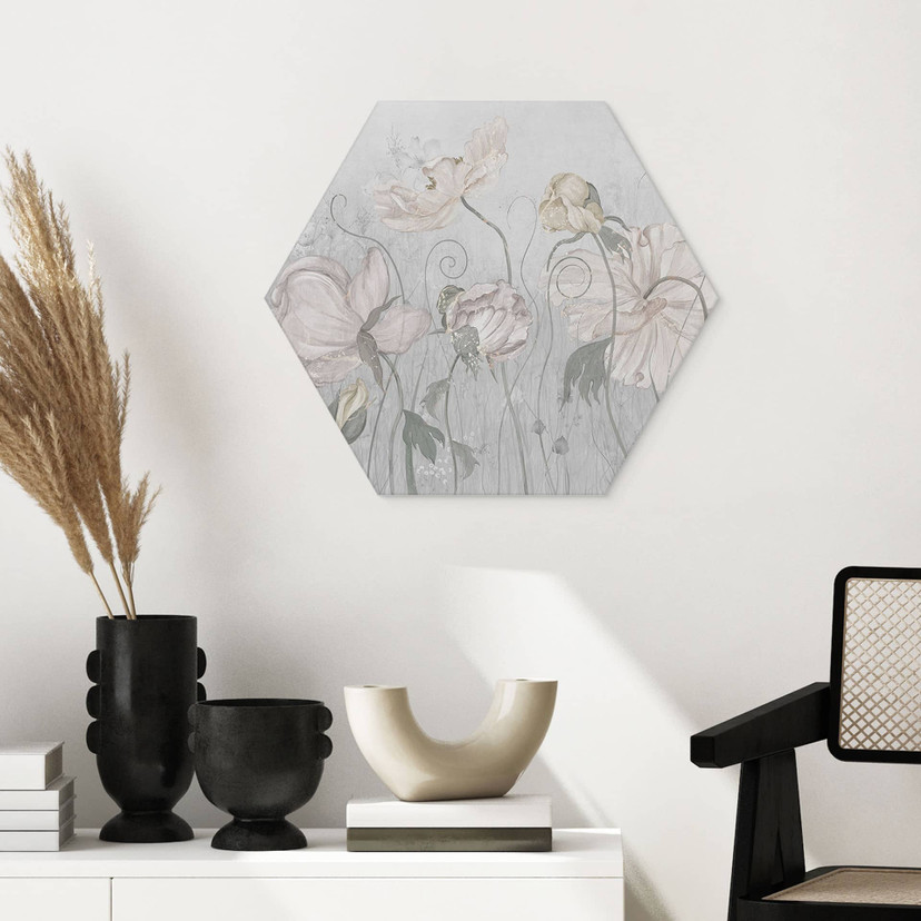 Wanddecoratie vintage stijl bloemen in grijs - Ms Tiff - Alu-Dibond