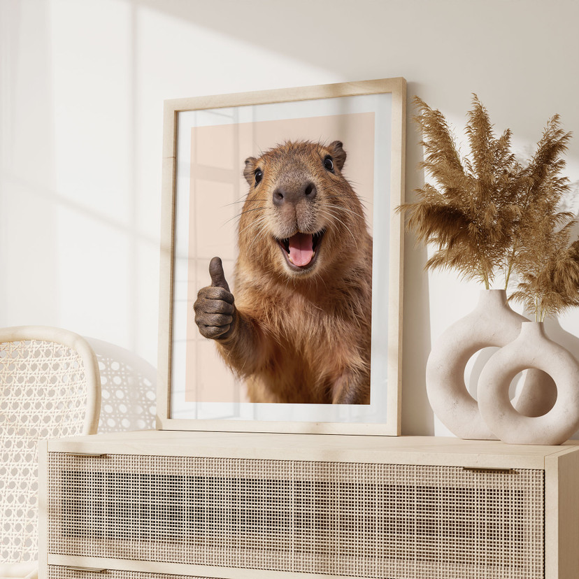 Plakat Happy Capybara z kciukami w górę