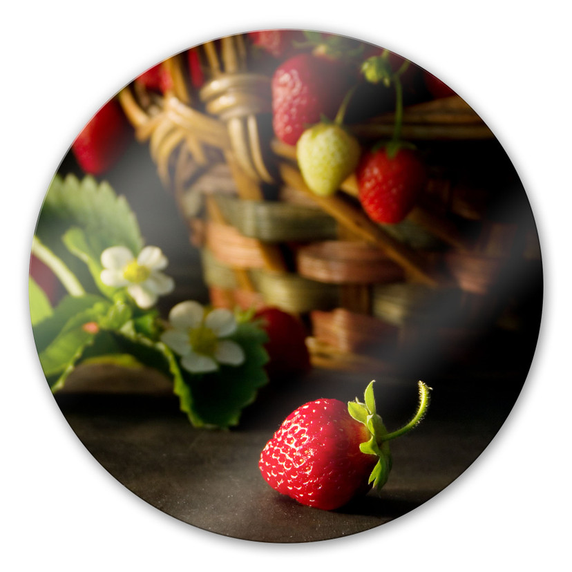 Tableau en verre - Panier de fraises - rond