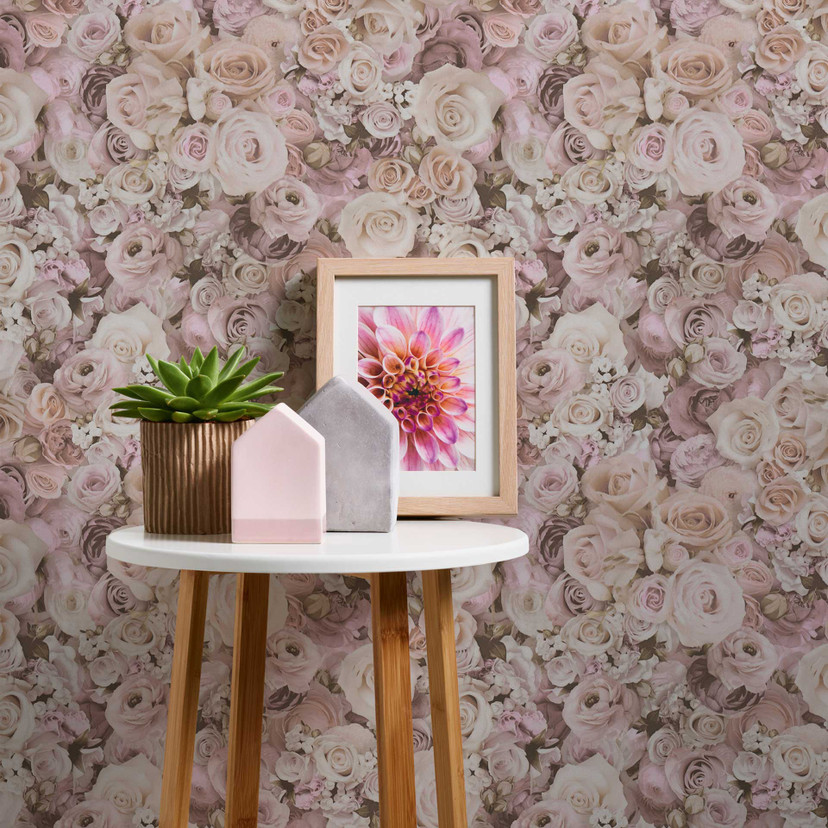 Selvklæbende tapet & møbelfolie - blomster - roser - pink - rulle 840x53 cm