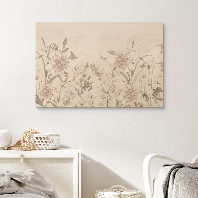 Houten Wanddecoratie Bloemenweide in lichtroze - Bloomery Decor