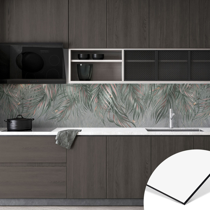 Keukenachterwand Exotische palmbladeren Roze-groen - Ms Tiff