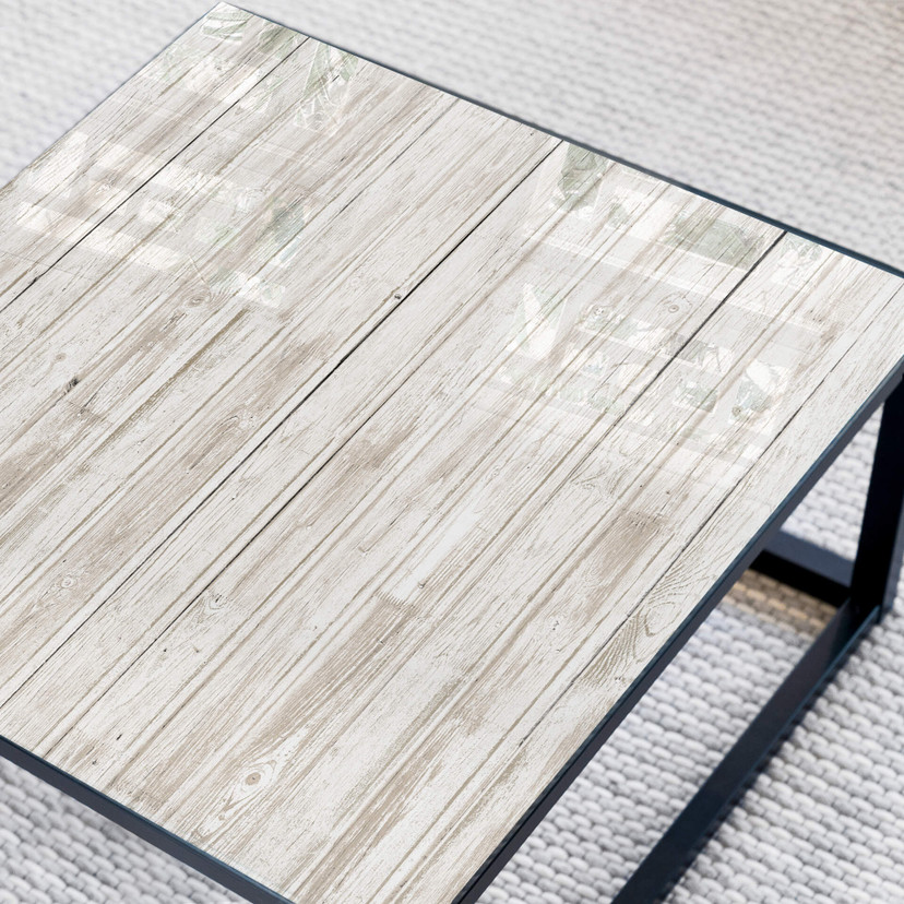Plateau de table en verre - Shabby Chic effet bois - Carré