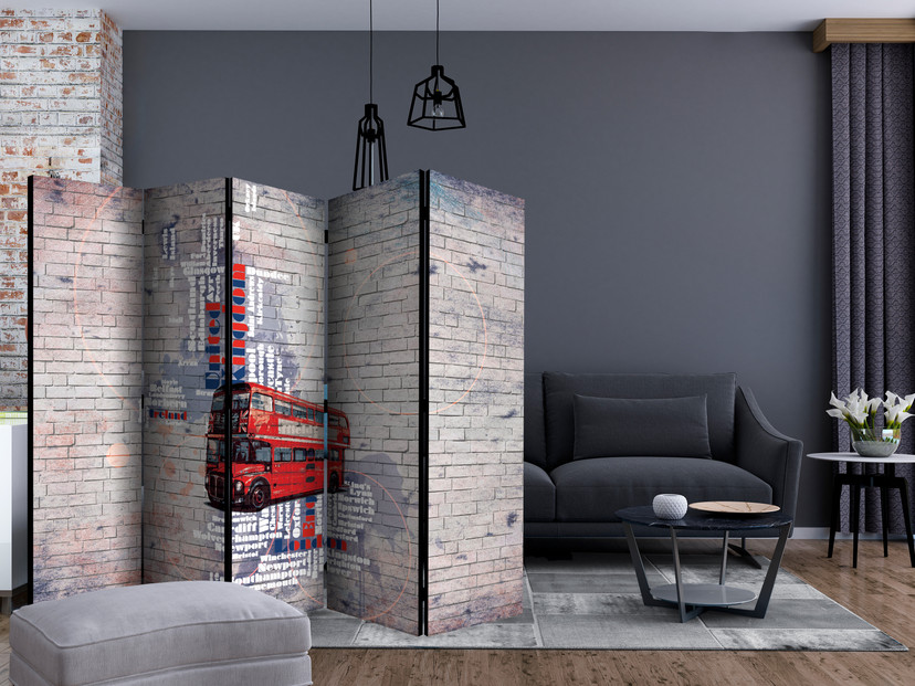 Skærm til rumdeling - Verdenskort - Mit London... , 5-delt - 225x172 cm