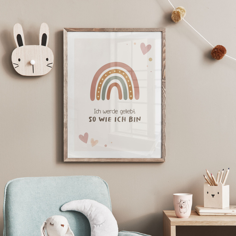 Kinder-Poster 'Ich werde geliebt' mit Boho-Regenbogen