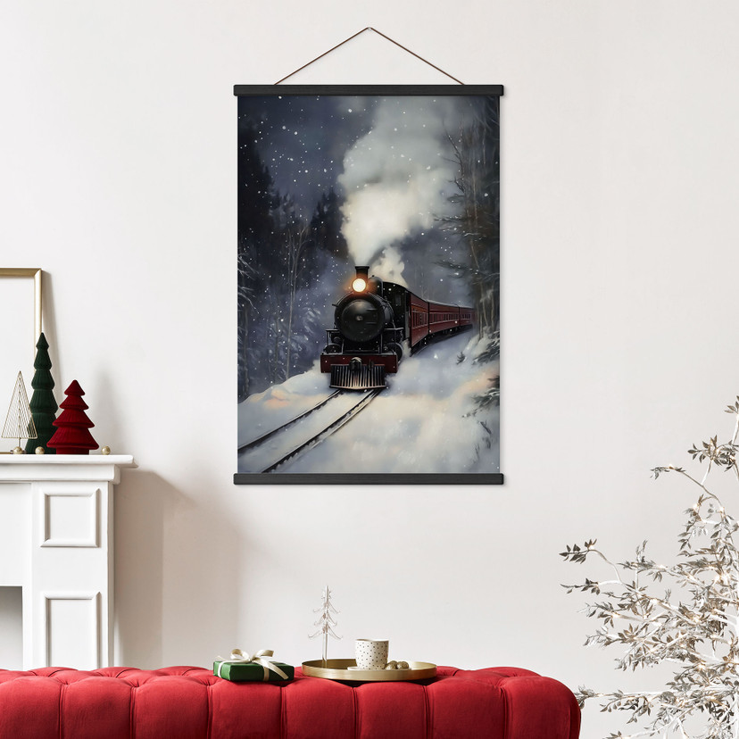 Obraz z tkaniny Lokomotywa parowa w zaśnieżonym lesie - Melloi Art Prints