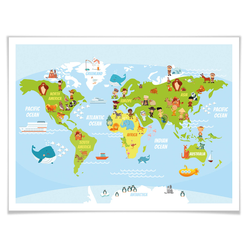 Plakat Zabawna mapa świata dla dzieci