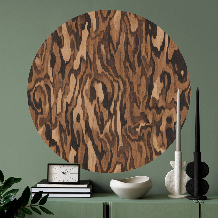 Wallsticker Ettore Walnut - Abstrakt Træmaserering - Sir Edward x Grigory Gladarev - Rund