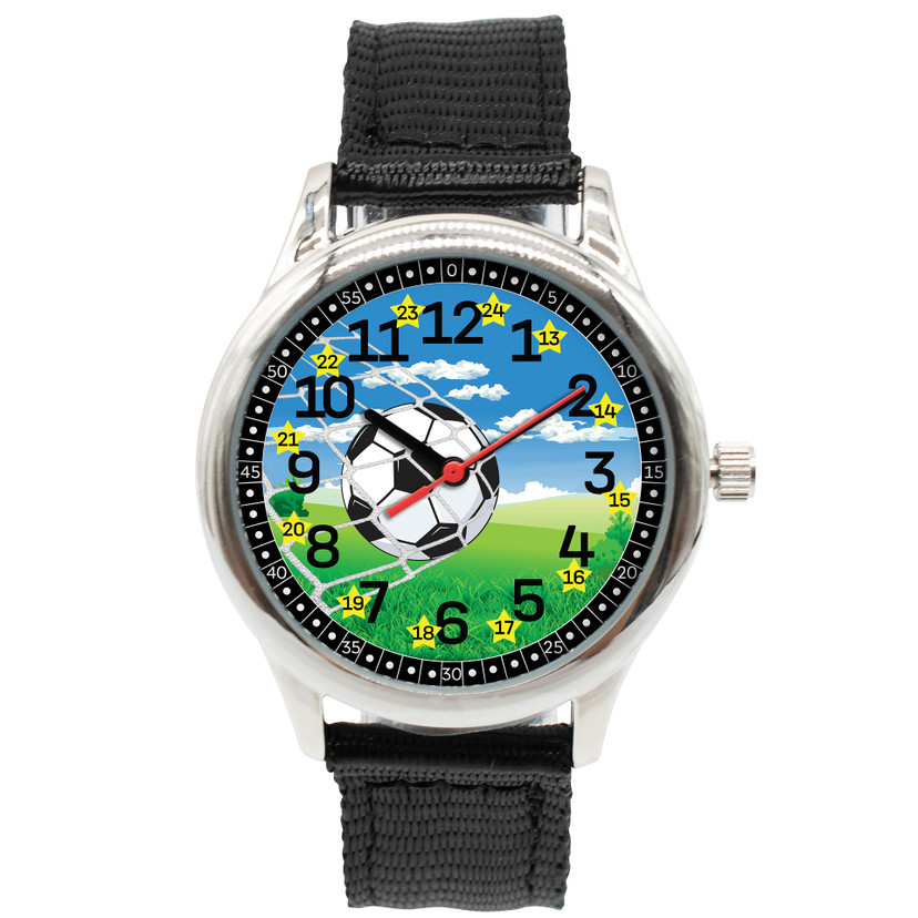 Kinder Armbanduhr - Lernuhr analog - Fußball schwarz