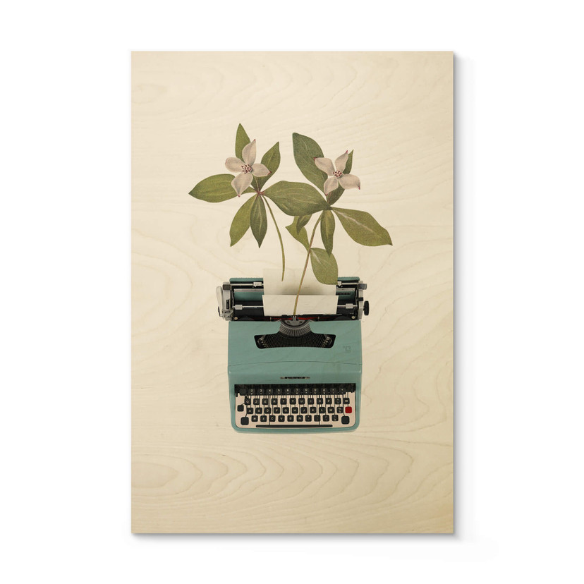 Plakat drewniany Frida Floral Studio - Botaniczna maszyna do pisania